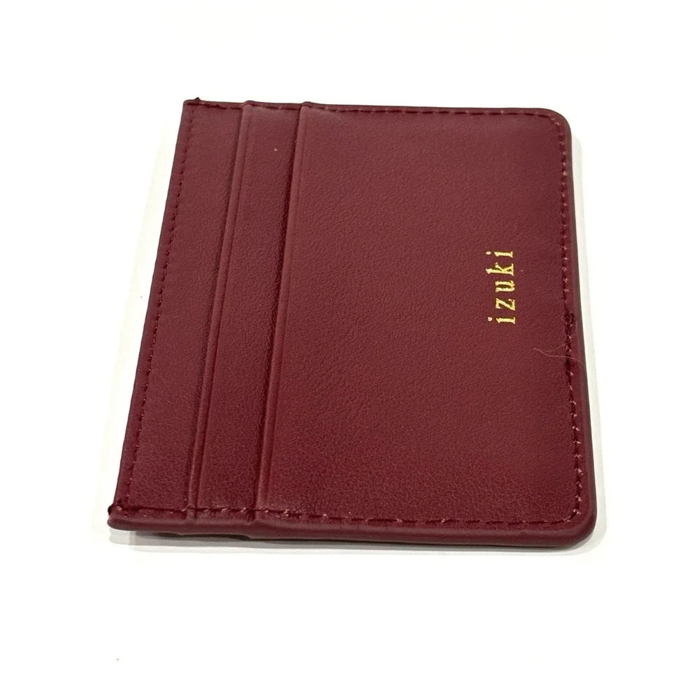 Izuki Burgundy Credit Card Holder Wallet Embossed Koi Fish 6-Slot Slim Case